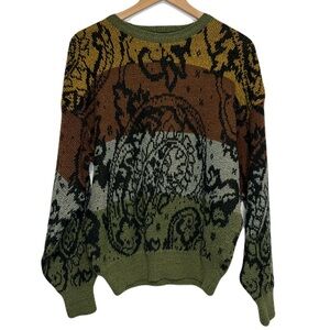 Vintage Todays News Knit Graphic Paisley Print Crewneck Pullover Sweater XL